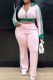 Pink Casual Stripe Zipper Turndown Collar Long Sleeve Two Pieces