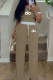 Khaki Casual Letters Lace Up O Neck Short Sleeve Two Pieces