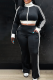 Black Casual Stripe Zipper Turndown Collar Long Sleeve Two Pieces