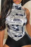 Champagne Sexy Print Turtleneck Sleeveless Two Pieces