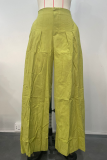 Green Casual Solid Color Patchwork Loose Mid Waist Wide Leg Solid Color Bottoms