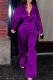 Purple Casual Solid Color Buckle Turndown Collar Long Sleeve Two Pieces