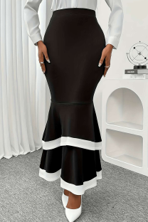 Black Elegant Contrast Fishtail Plus Size