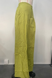 Green Casual Solid Color Patchwork Loose Mid Waist Wide Leg Solid Color Bottoms