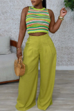 Green Casual Solid Color Patchwork Loose Mid Waist Wide Leg Solid Color Bottoms