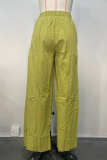 Green Casual Solid Color Patchwork Loose Mid Waist Wide Leg Solid Color Bottoms