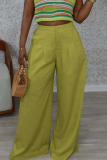 Green Casual Solid Color Patchwork Loose Mid Waist Wide Leg Solid Color Bottoms