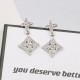 Silver Daily Four Leaf Clover Hollow Out Rhinestone Decor Earrings