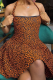 Brown Sexy Print Backless Halter A Line Dresses