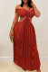 Coffee Sexy Solid Color Hollow Out Off Shoulder Long Dresses