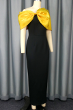 Black Elegant Bow Decor Contrast Off Shoulder Evening Dresses