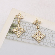 Gold Daily Four Leaf Clover Hollow Out Rhinestone Decor Earrings