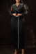 Black Elegant Solid Color Hot Drill V Neck Long Dresses
