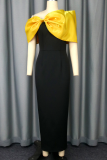 Black Elegant Bow Decor Contrast Off Shoulder Evening Dresses