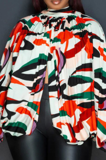 White Green Sexy Print Slit O Neck Tops