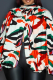 White Green Sexy Print Slit O Neck Tops