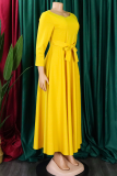 Green Casual Solid Color Pocket Strap Design O Neck Irregular Dresses