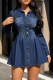Deep Blue Casual Solid Color Buckle Turndown Collar Long Sleeve Boot Cut Denim Dresses