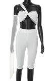 White Sexy Solid Color Hollow Out Strapless Sleeveless Two Pieces