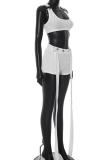 White Sexy Solid Color Patchwork U Neck Sleeveless Two Pieces