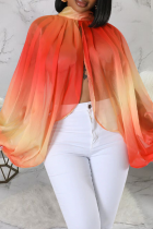 Tangerine Sexy Print Slit O Neck Tops
