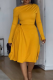 Yellow Elegant Solid Color Buttons Oblique Collar Long Dresses