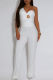 White Sexy Solid Color Metal Accessories Trim Asymmetrical Collar Sleeveless Two Pieces