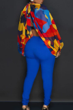 Blue Sexy Print Slit O Neck Tops