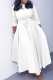 White Casual Solid Color Pocket Strap Design O Neck Irregular Dresses