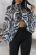 Black And White Sexy Print Slit O Neck Tops