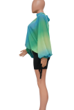 Blue Sexy Print Slit O Neck Tops