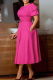 Rose Red Elegant Solid Color Pocket O Neck Long Dresses