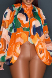Blue Sexy Print Slit O Neck Tops
