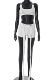 White Sexy Solid Color Patchwork U Neck Sleeveless Two Pieces