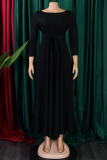 Green Casual Solid Color Pocket Strap Design O Neck Irregular Dresses