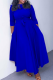 Blue Casual Solid Color Pocket Strap Design O Neck Irregular Dresses