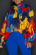 Blue Sexy Print Slit O Neck Tops