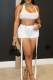 White Sexy Solid Color Patchwork U Neck Sleeveless Two Pieces