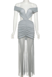 White Sexy Solid Color Hollow Out Backless Asymmetrical Collar Evening Dresses