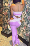 Purple Sexy Solid Color Lace Hollow Out Strapless Sleeveless Two Pieces