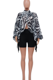 Blue Sexy Print Slit O Neck Tops