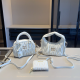 White Casual Letters Ruched Zipper Bags
