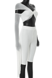 White Sexy Solid Color Hollow Out Strapless Sleeveless Two Pieces