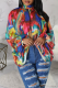 Colour Sexy Print Slit O Neck Tops