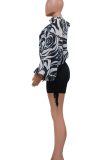 Blue Sexy Print Slit O Neck Tops
