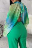 Blue Sexy Print Slit O Neck Tops