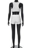 White Sexy Solid Color Patchwork U Neck Sleeveless Two Pieces