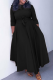 Black Casual Solid Color Pocket Strap Design O Neck Irregular Dresses