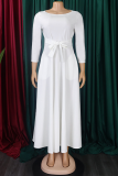 Green Casual Solid Color Pocket Strap Design O Neck Irregular Dresses