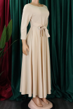 Green Casual Solid Color Pocket Strap Design O Neck Irregular Dresses